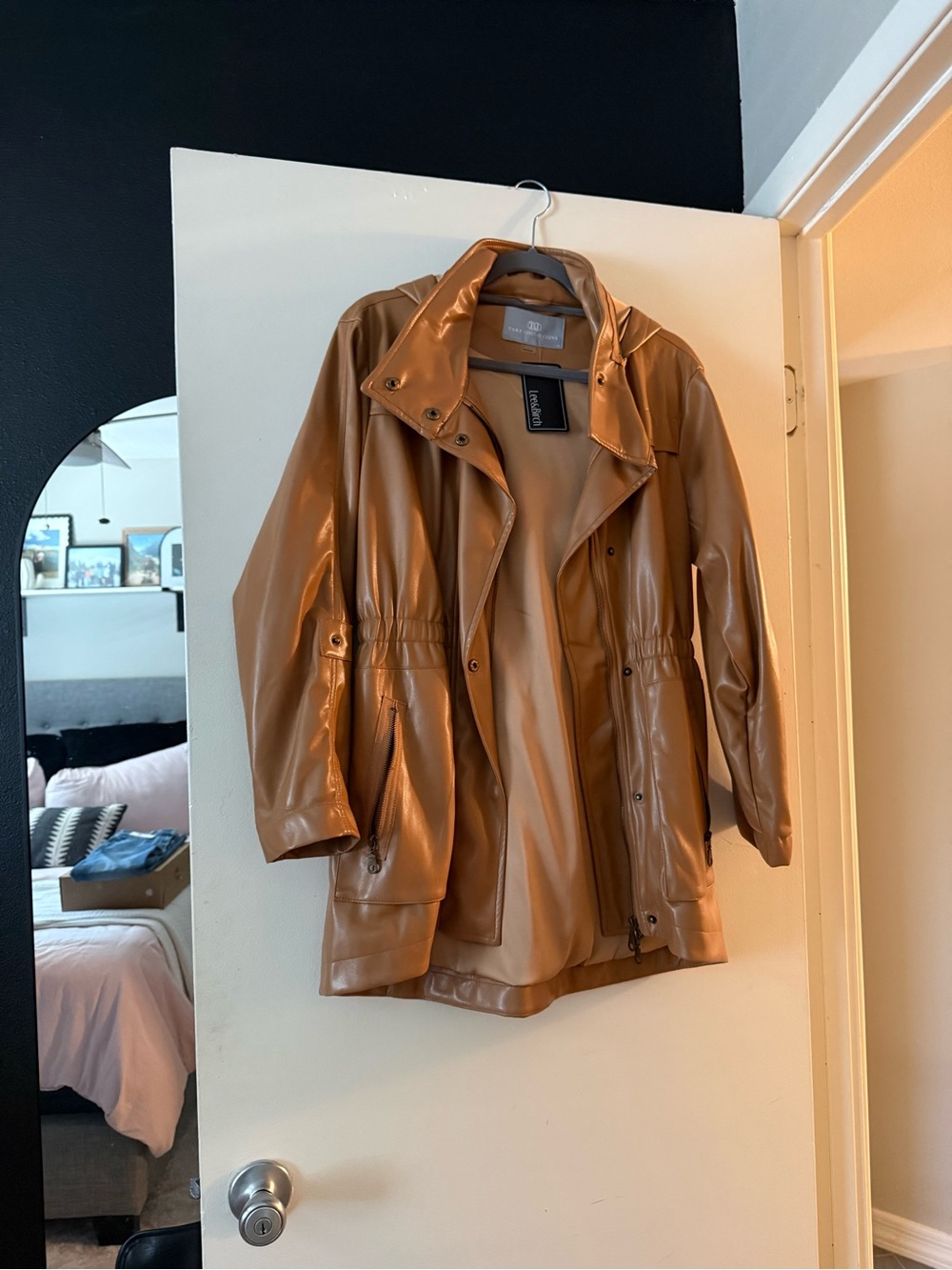 Faux Leather Tan Women's Coat - Modern Utility Jacket